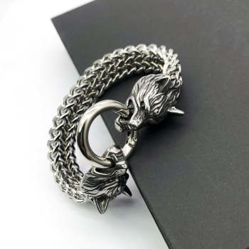 Bracelet Tête De Loup Hip Hop Viking Chain Bracelet Dominateur Pour Homme - votrecollierprenomfr