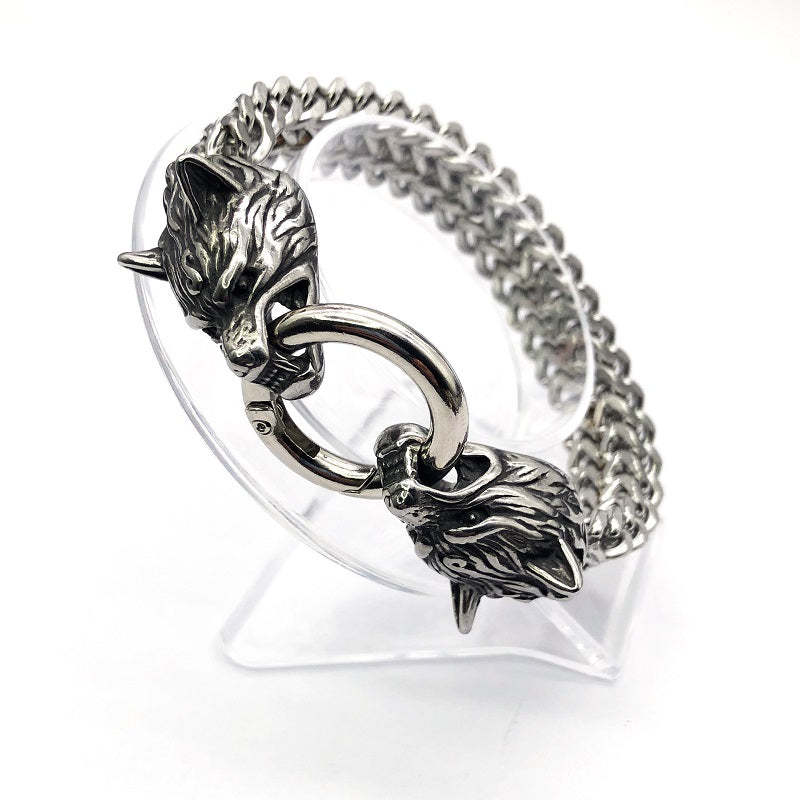 Bracelet Tête De Loup Hip Hop Viking Chain Bracelet Dominateur Pour Homme - votrecollierprenomfr