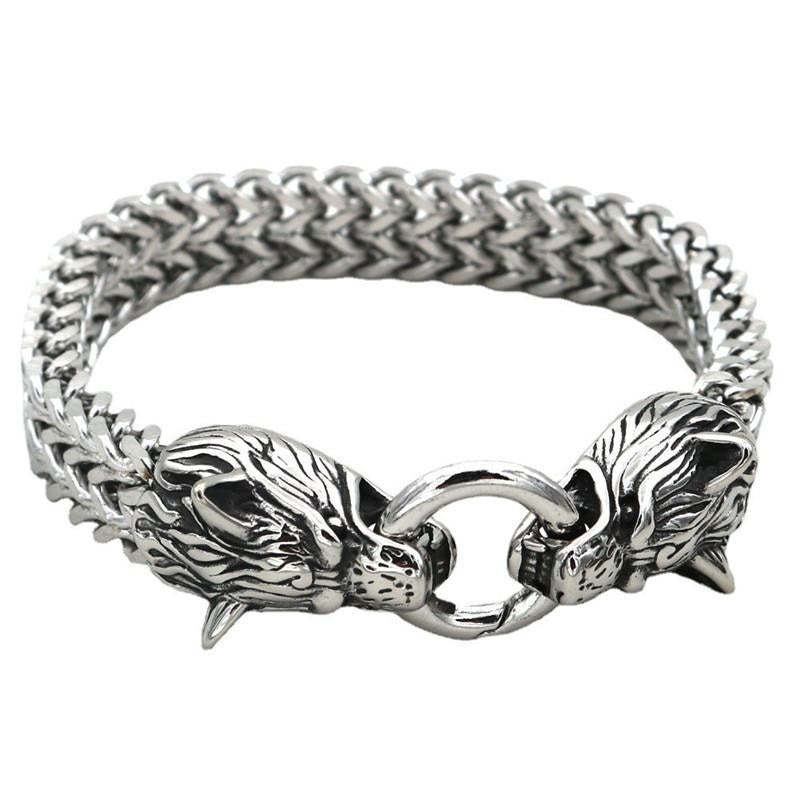 Bracelet Tête De Loup Hip Hop Viking Chain Bracelet Dominateur Pour Homme - votrecollierprenomfr