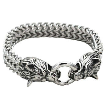 Bracelet Tête De Loup Hip Hop Viking Chain Bracelet Dominateur Pour Homme - votrecollierprenomfr