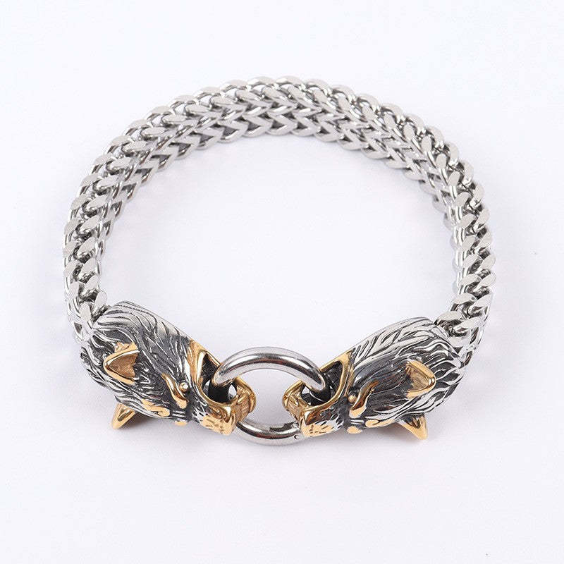 Bracelet Tête De Loup Hip Hop Viking Chain Bracelet Dominateur Pour Homme - votrecollierprenomfr