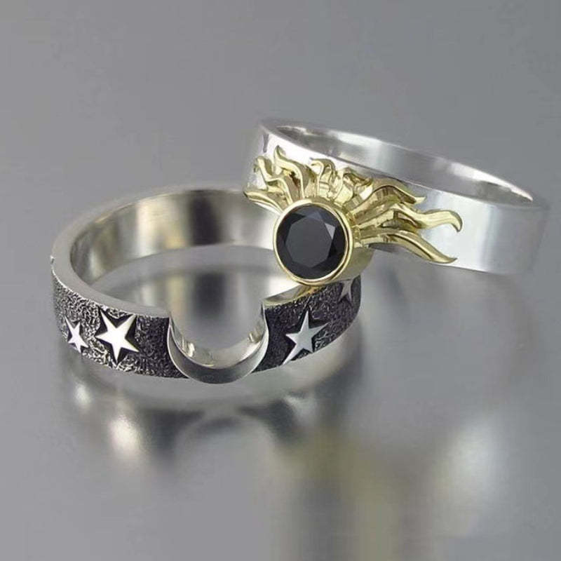 Soleil Et Lune Bagues Assorties Couples Bague Bijoux Cadeau Pour Les Amoureux - votrecollierprenomfr