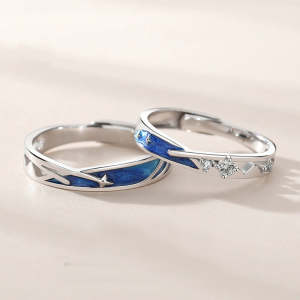 Meteor Star Couple Anneaux Bagues Assorties Anneau Réglable Bijoux Cadeau - votrecollierprenomfr