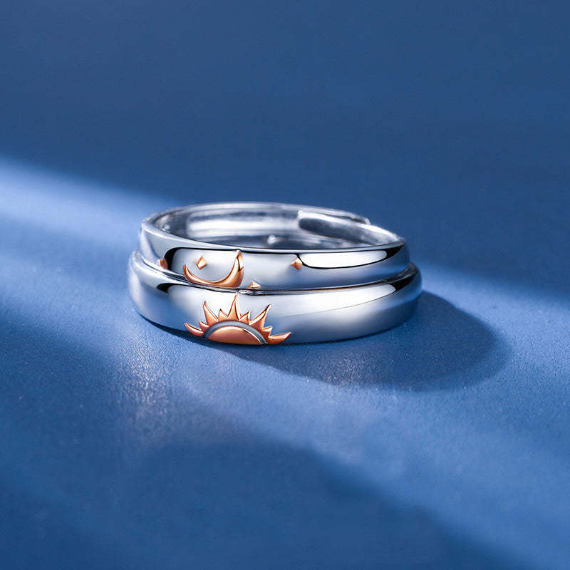 Bague De Promesse Soleil Et Lune Bagues De Couple Assorties Cadeaux De Bague Réglables Pour Elle Ou Lui - votrecollierprenomfr