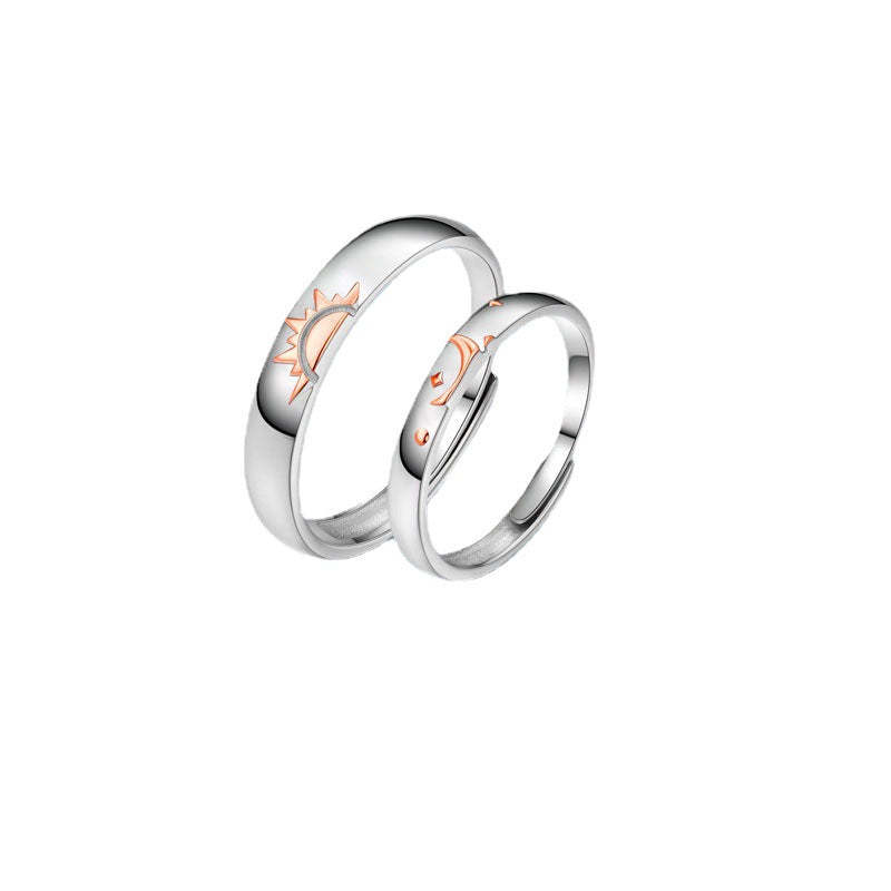 Bague De Promesse Soleil Et Lune Bagues De Couple Assorties Cadeaux De Bague Réglables Pour Elle Ou Lui - votrecollierprenomfr