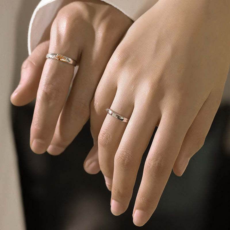 Bague De Promesse Soleil Et Lune Bagues De Couple Assorties Cadeaux De Bague Réglables Pour Elle Ou Lui - votrecollierprenomfr