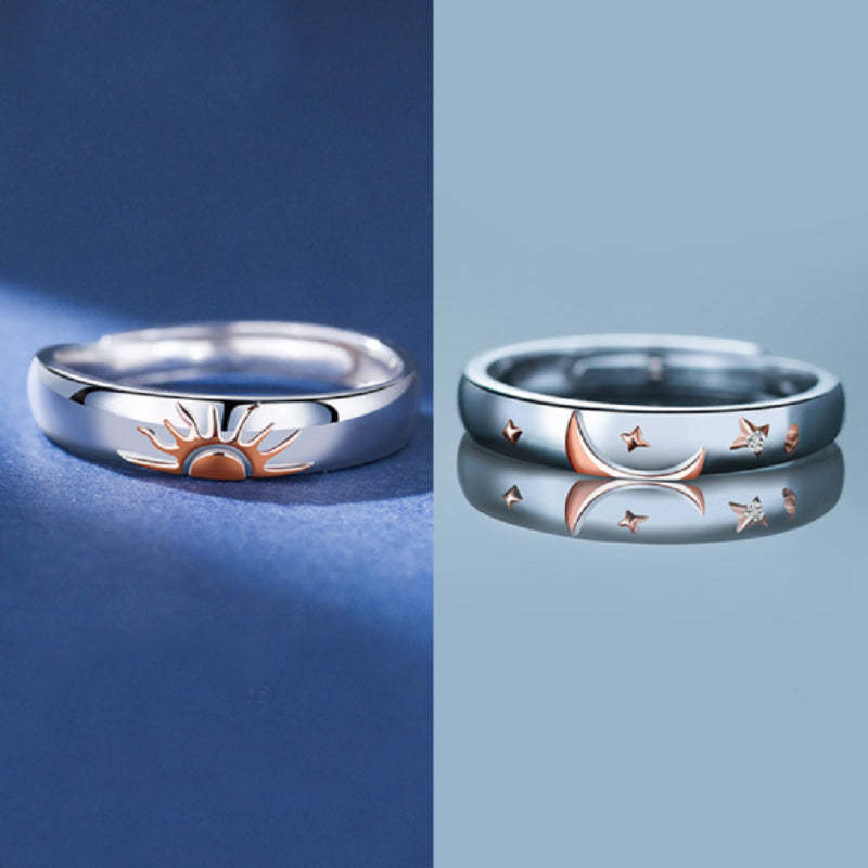 Bague De Promesse Soleil Et Lune Bagues De Couple Assorties Cadeaux De Bague Réglables Pour Elle Ou Lui - votrecollierprenomfr