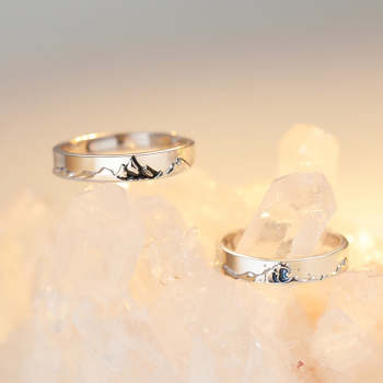 Mountain Ocean Couple Rings Matching Bague Réglable Bijoux Cadeau Pour Les Amoureux - votrecollierprenomfr