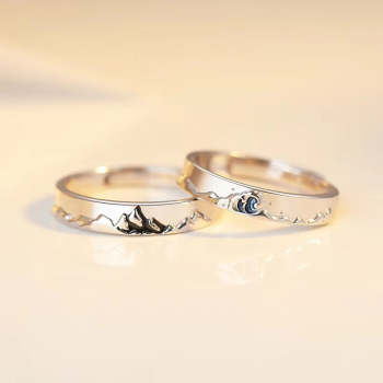Mountain Ocean Couple Rings Matching Bague Réglable Bijoux Cadeau Pour Les Amoureux - votrecollierprenomfr