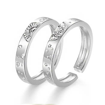 Soleil Et Lune Couple Anneaux Bague Assortie Anneau Réglable Bijoux Cadeau Pour Les Amoureux - votrecollierprenomfr