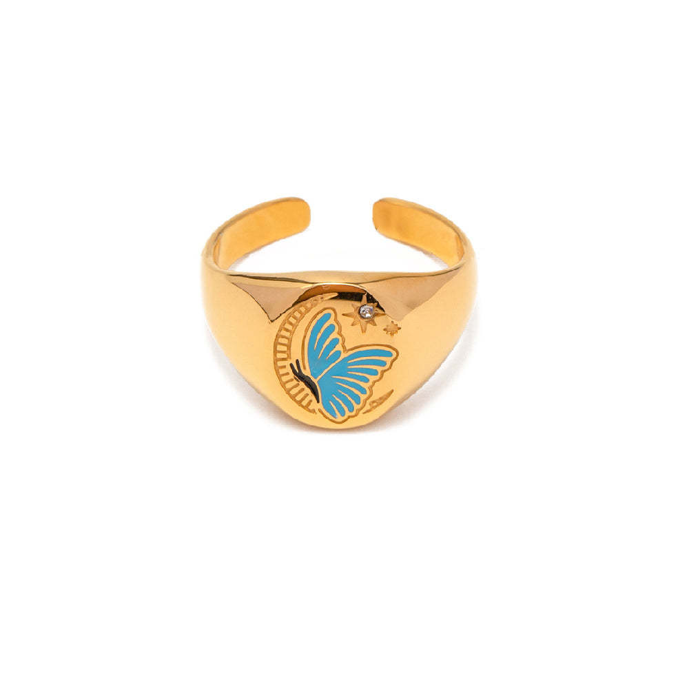 Bague En Émail Amulette Anneau Ouvert - votrecollierprenomfr