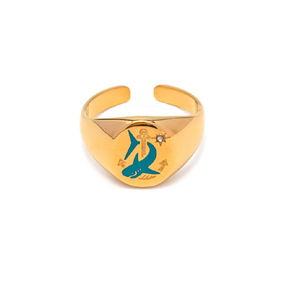 Bague En Émail Amulette Anneau Ouvert - votrecollierprenomfr