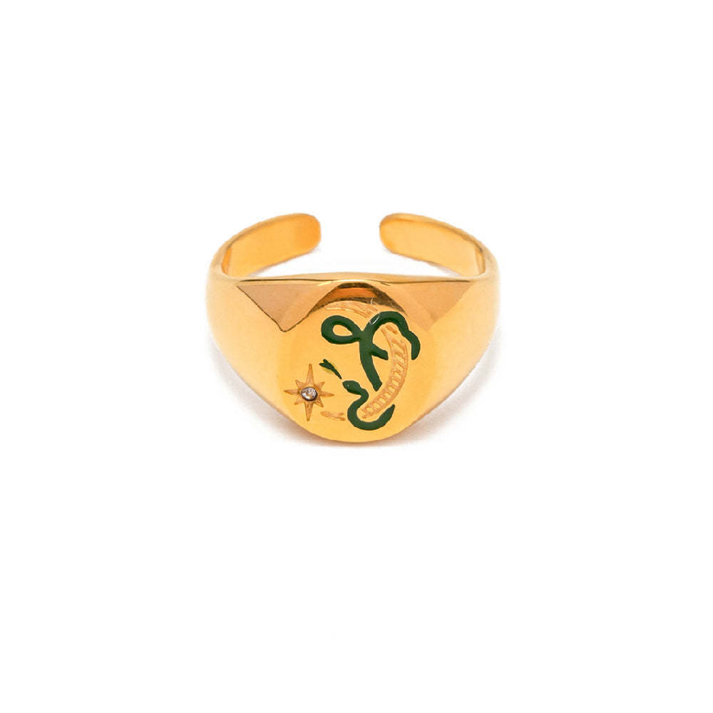 Bague En Émail Amulette Anneau Ouvert - votrecollierprenomfr