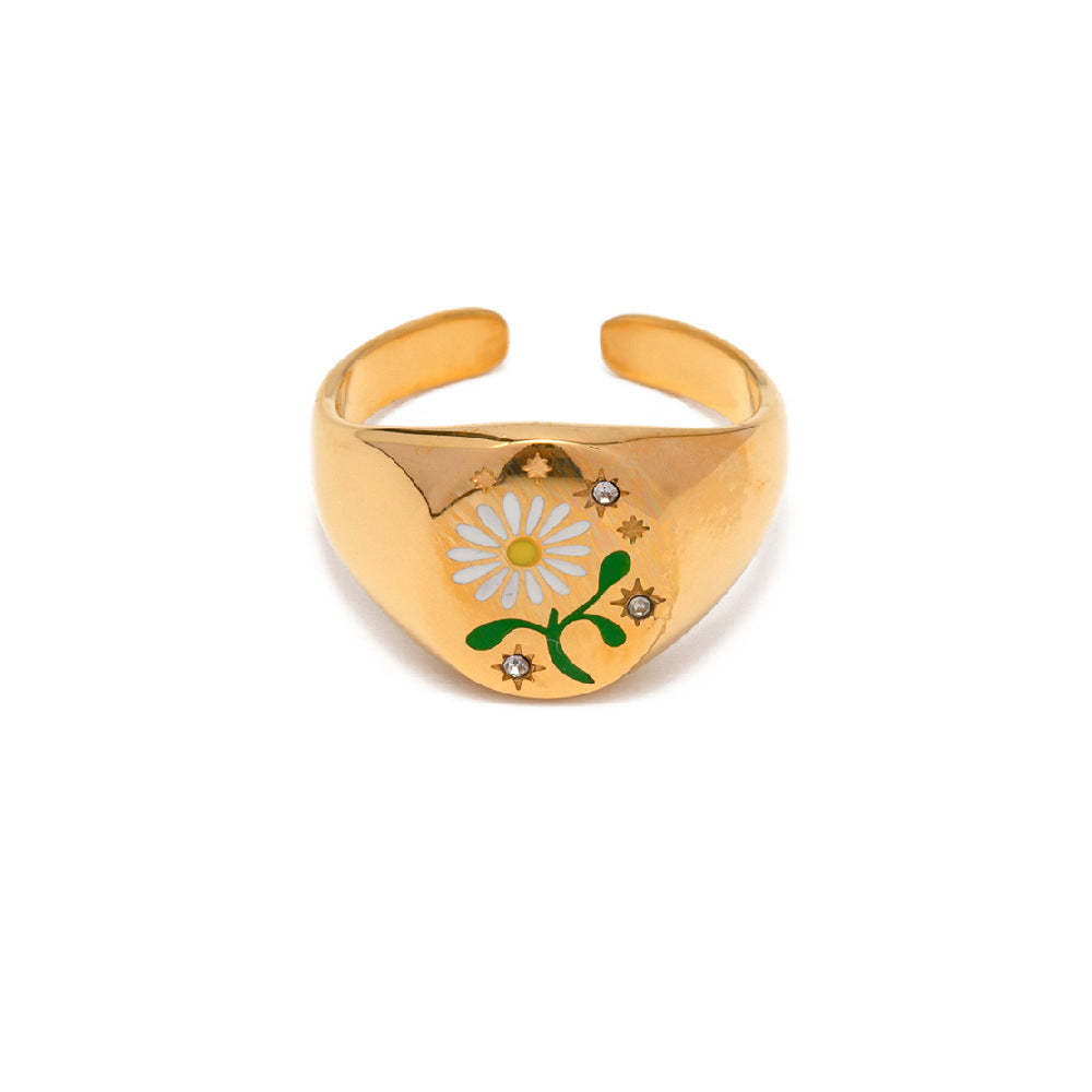 Bague En Émail Amulette Anneau Ouvert - votrecollierprenomfr