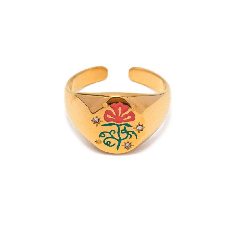 Bague En Émail Amulette Anneau Ouvert - votrecollierprenomfr