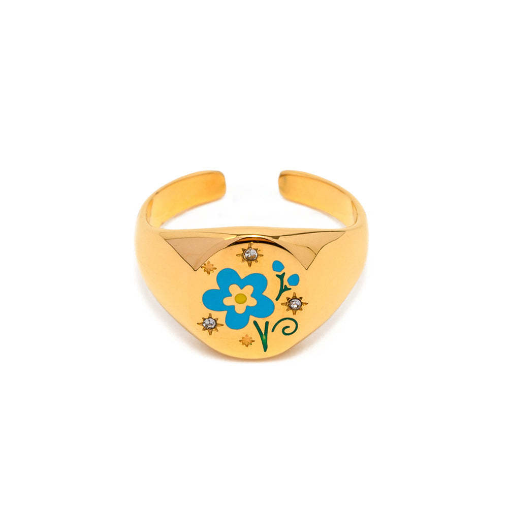 Bague En Émail Amulette Anneau Ouvert - votrecollierprenomfr