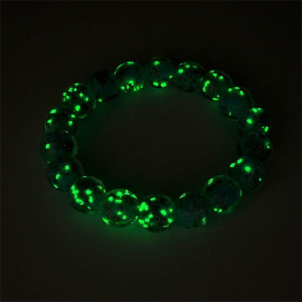 Bracelet De Perles Extensibles En Verre Luciole Bleu-vert, Brille Dans Le Noir, Lumineux - votrecollierprenomfr