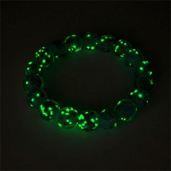 Bracelet De Perles Extensibles En Verre Luciole Bleu-vert, Brille Dans Le Noir, Lumineux - votrecollierprenomfr