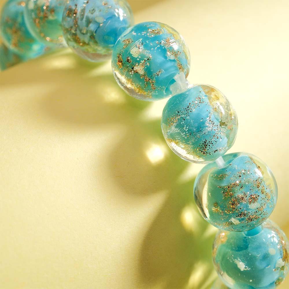 Bracelet De Perles Extensibles En Verre Luciole Bleu-vert, Brille Dans Le Noir, Lumineux - votrecollierprenomfr