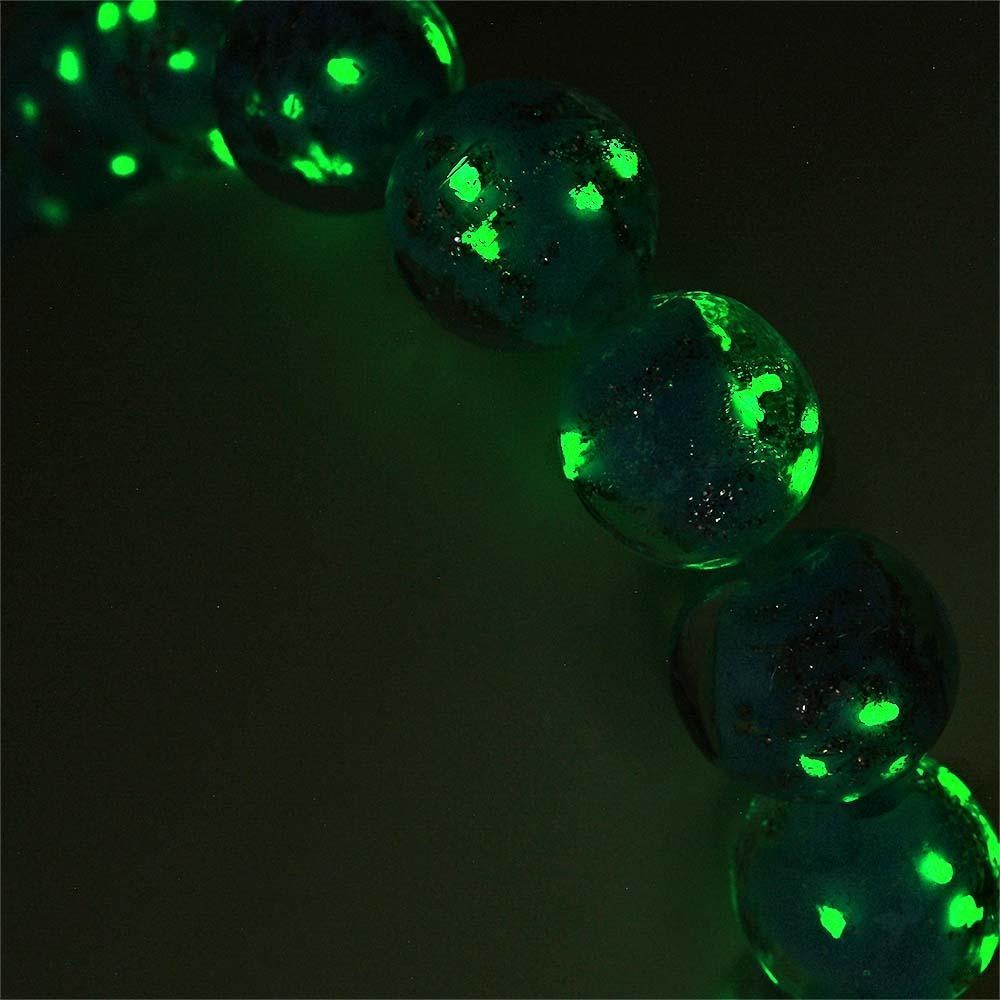 Bracelet De Perles Extensibles En Verre Luciole Bleu-vert, Brille Dans Le Noir, Lumineux - votrecollierprenomfr