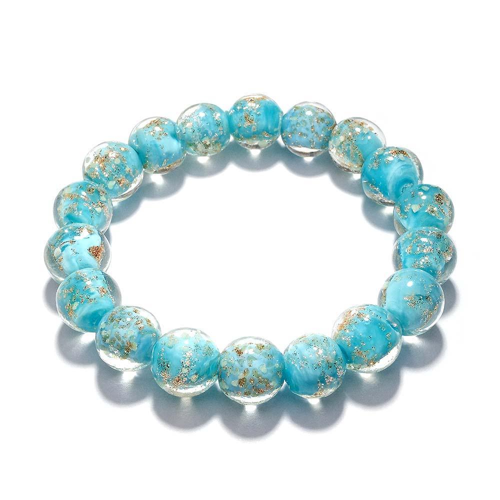 Bracelet De Perles Extensibles En Verre Luciole Bleu-vert, Brille Dans Le Noir, Lumineux - votrecollierprenomfr