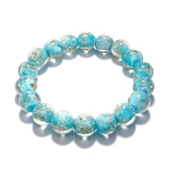 Bracelet De Perles Extensibles En Verre Luciole Bleu-vert, Brille Dans Le Noir, Lumineux - votrecollierprenomfr