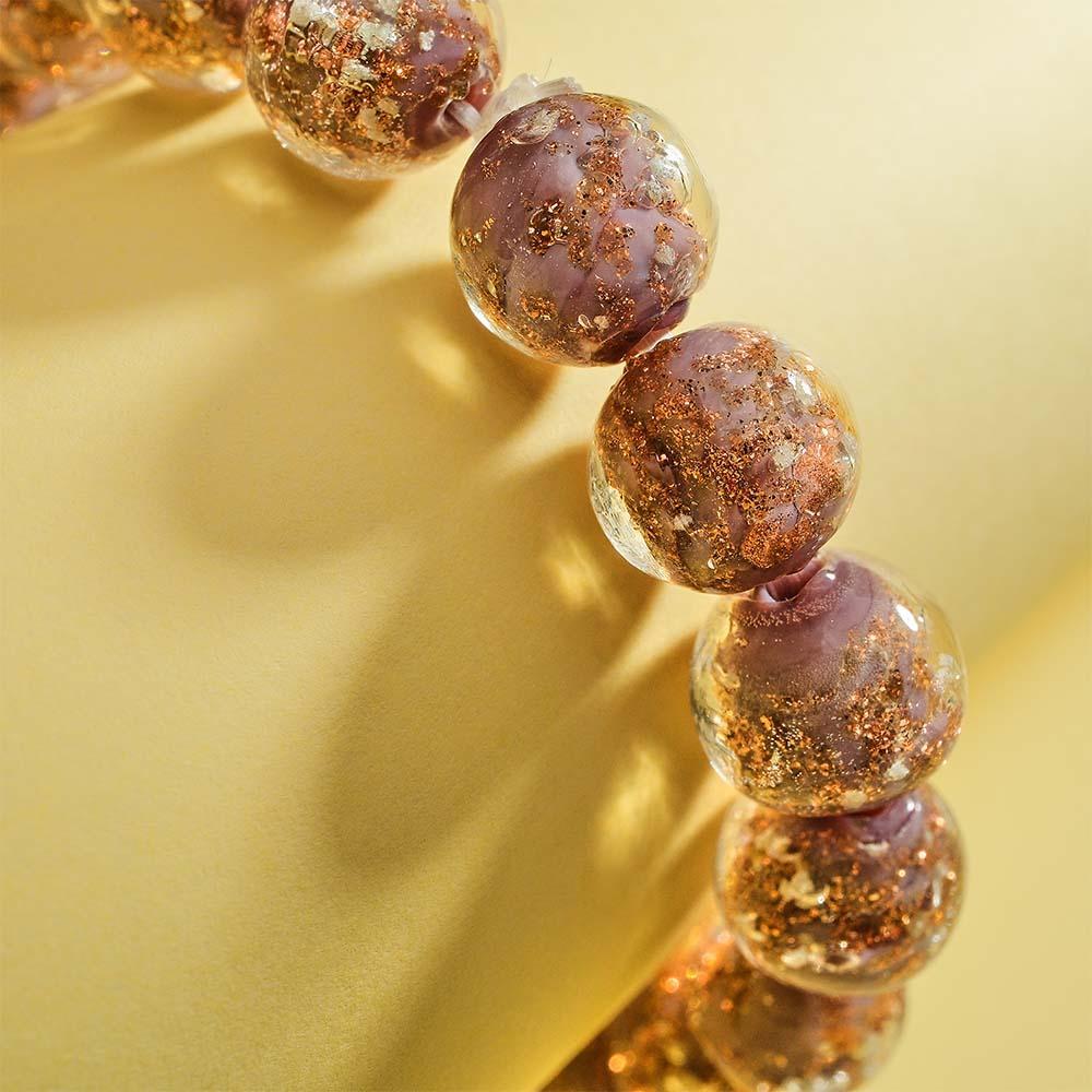 Bracelet De Perles Extensibles En Verre Luciole Violet, Brillant Dans Le Noir, Bracelet Lumineux - votrecollierprenomfr