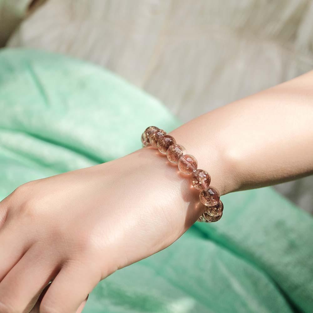 Bracelet De Perles Extensibles En Verre Luciole Marron, Brillant Dans Le Noir, Bracelet Lumineux - votrecollierprenomfr
