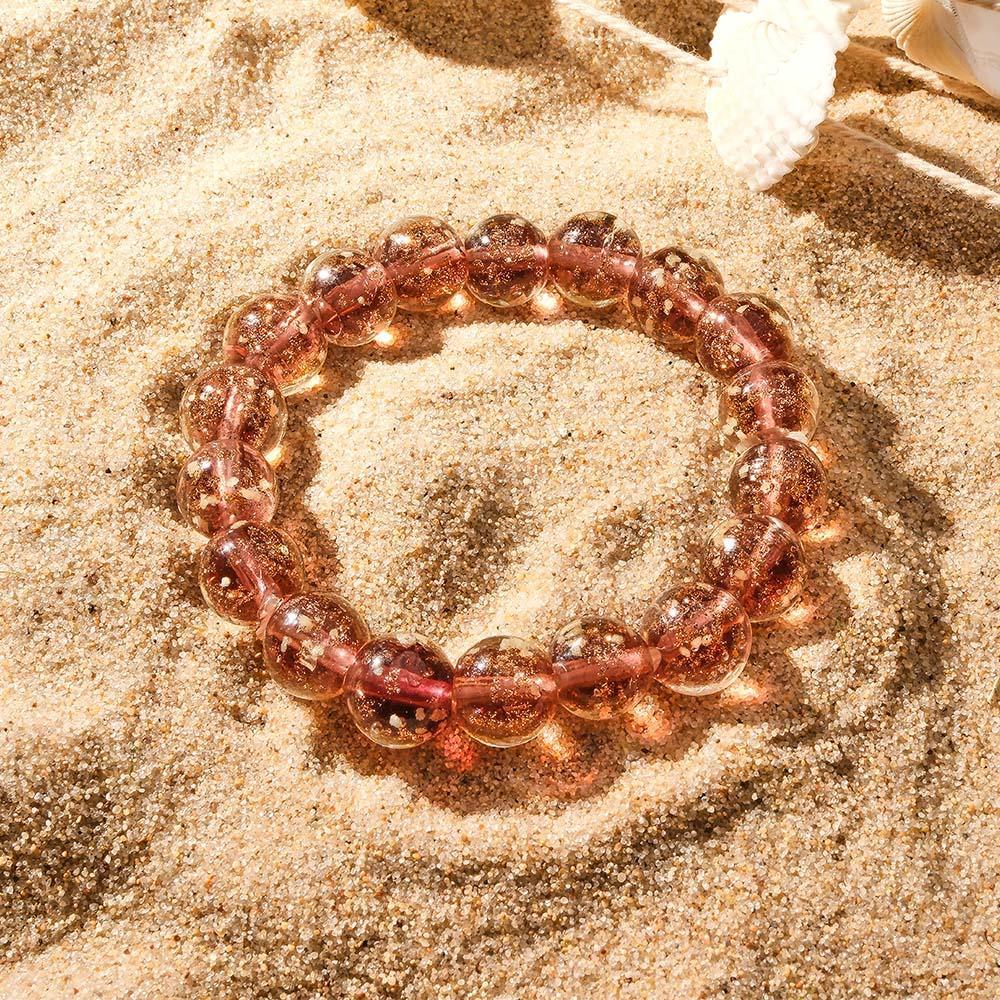 Bracelet De Perles Extensibles En Verre Luciole Marron, Brillant Dans Le Noir, Bracelet Lumineux - votrecollierprenomfr