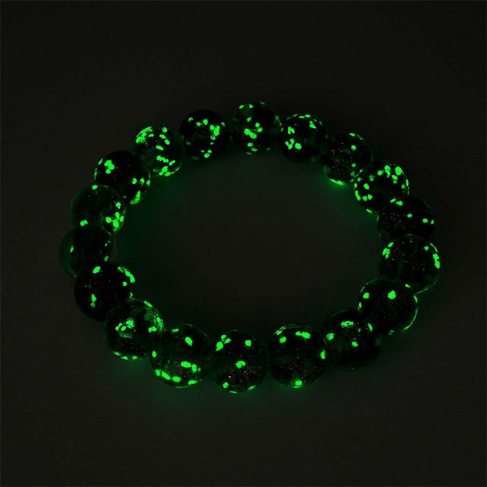 Bracelet De Perles Extensibles En Verre Luciole Vert Paon, Brille Dans Le Noir, Lumineux - votrecollierprenomfr