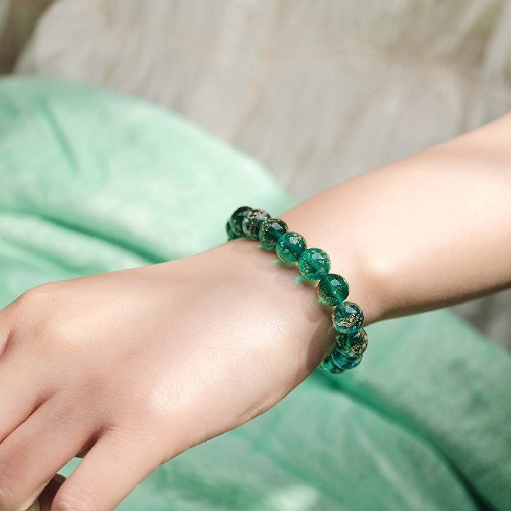 Bracelet De Perles Extensibles En Verre Luciole Vert Paon, Brille Dans Le Noir, Lumineux - votrecollierprenomfr