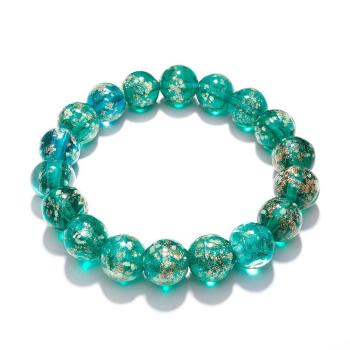 Bracelet De Perles Extensibles En Verre Luciole Vert Paon, Brille Dans Le Noir, Lumineux - votrecollierprenomfr