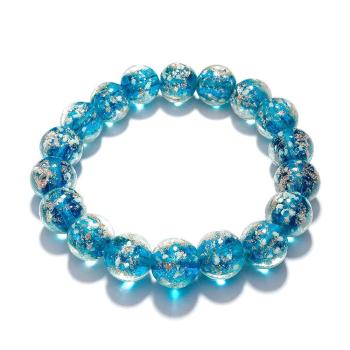 Bracelet De Perles Extensibles En Verre Luciole Bleu Royal, Brille Dans Le Noir, Lumineux - votrecollierprenomfr