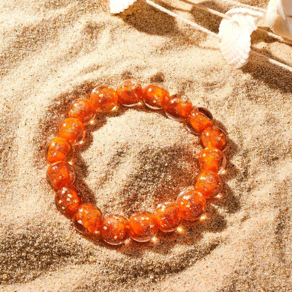 Bracelet De Perles Extensibles En Verre Luciole Orange Qui Brille Dans Le Bracelet Lumineux Sombre - votrecollierprenomfr
