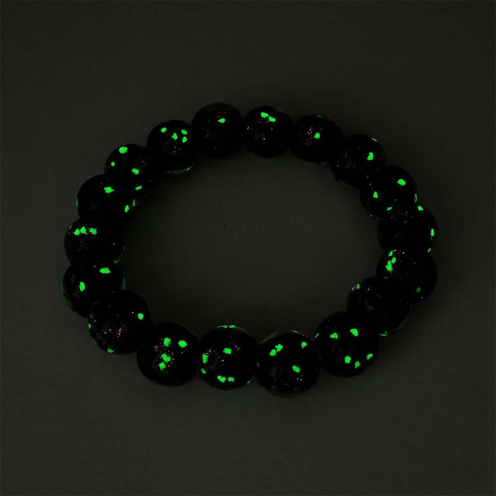 Bracelet De Perles Extensibles En Verre Luciole Noir, Brille Dans Le Noir, Bracelet Lumineux - votrecollierprenomfr