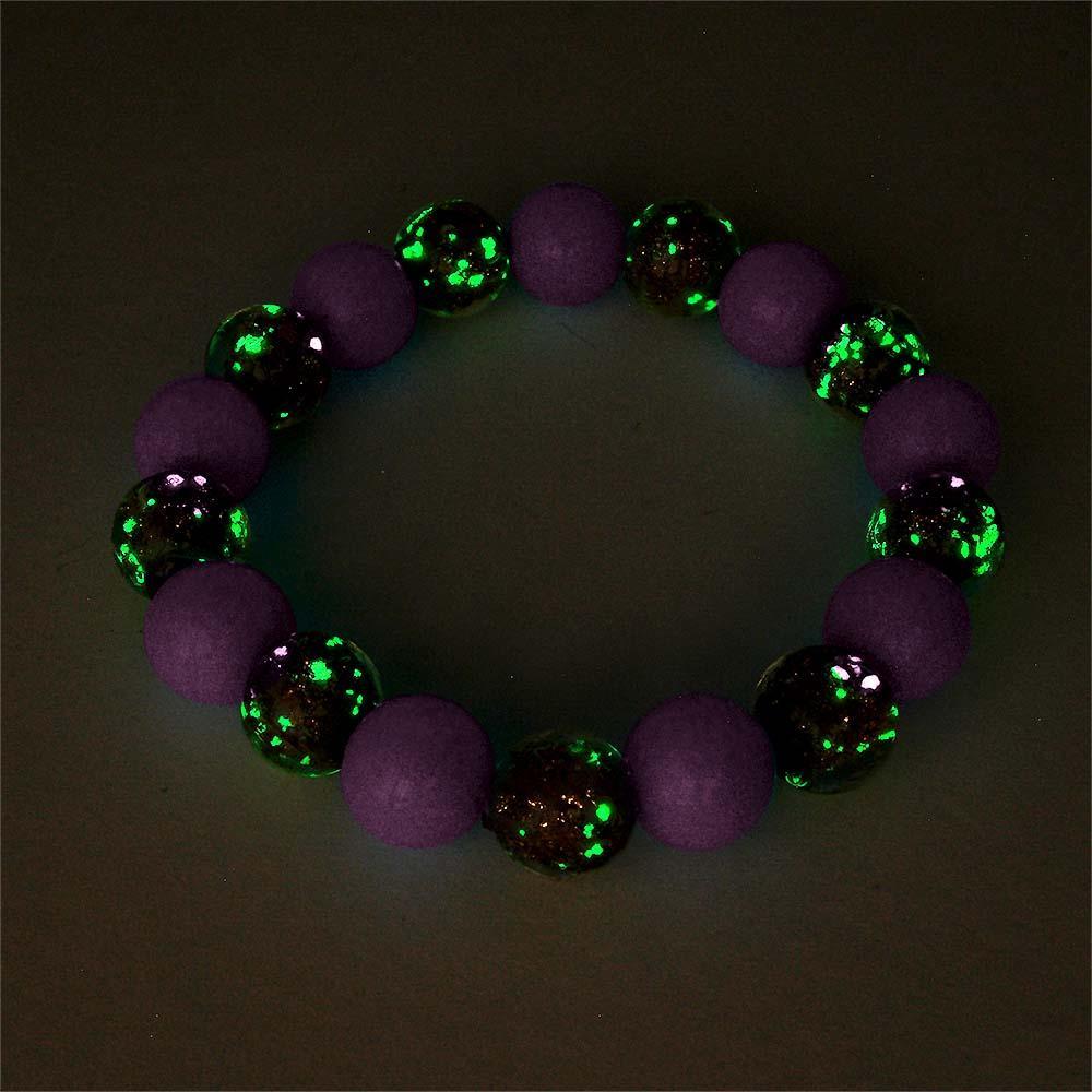 Bracelet De Perles Extensibles En Verre Luciole Violet, Brillant Dans Le Noir, Bracelet Lumineux - votrecollierprenomfr