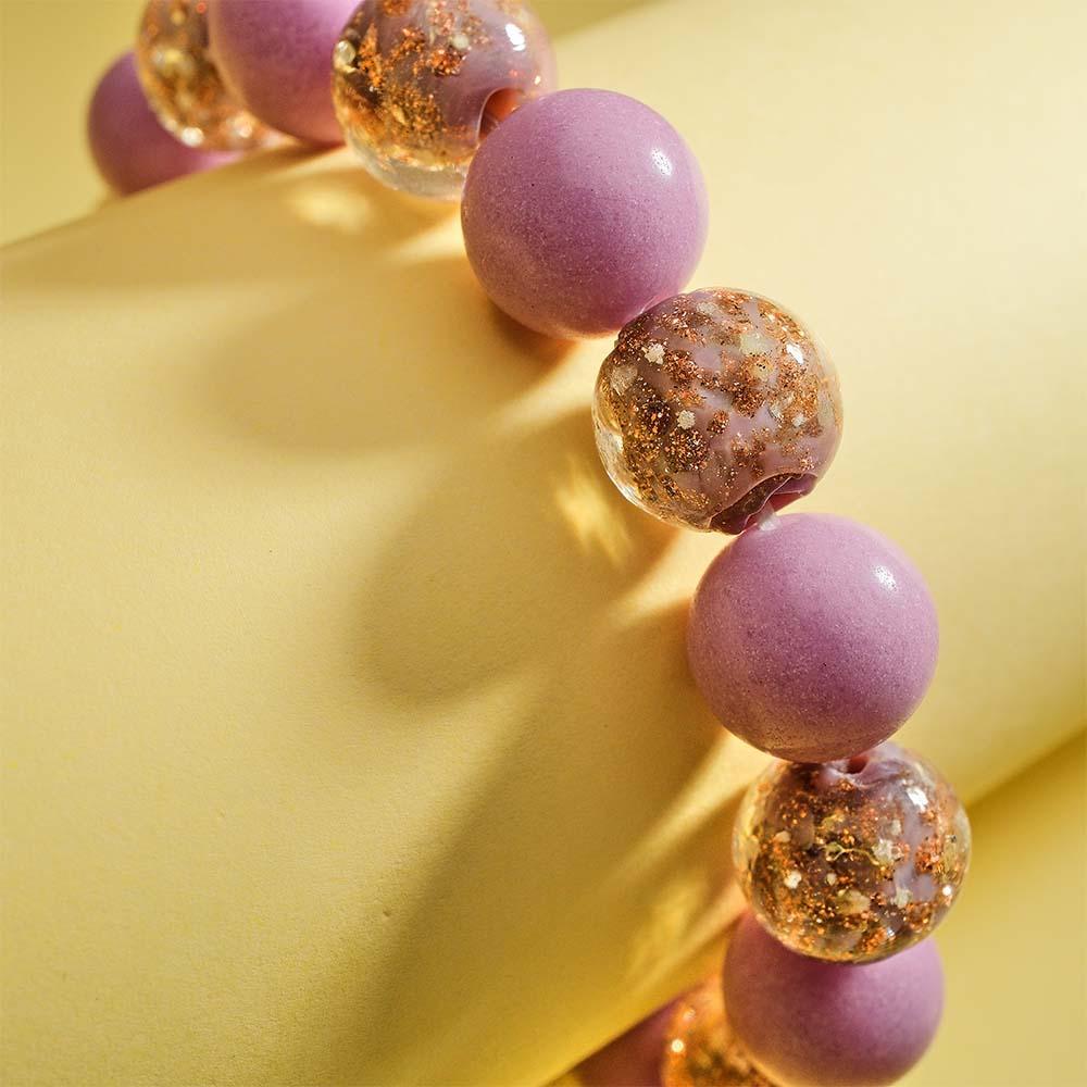 Bracelet De Perles Extensibles En Verre Luciole Violet, Brillant Dans Le Noir, Bracelet Lumineux - votrecollierprenomfr