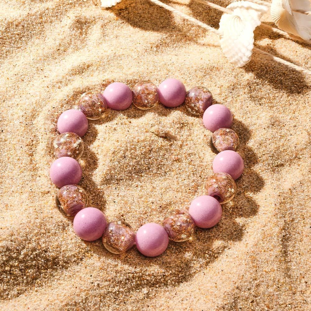 Bracelet De Perles Extensibles En Verre Luciole Violet, Brillant Dans Le Noir, Bracelet Lumineux - votrecollierprenomfr
