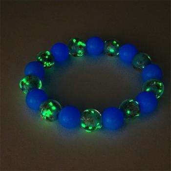 Bracelet De Perles Extensibles En Verre Luciole Bleu Lac, Brille Dans Le Noir, Bracelet Lumineux - votrecollierprenomfr