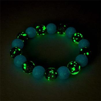 Bracelet De Perles Extensibles En Verre Luciole Vert Armée, Brille Dans Le Noir, Lumineux - votrecollierprenomfr