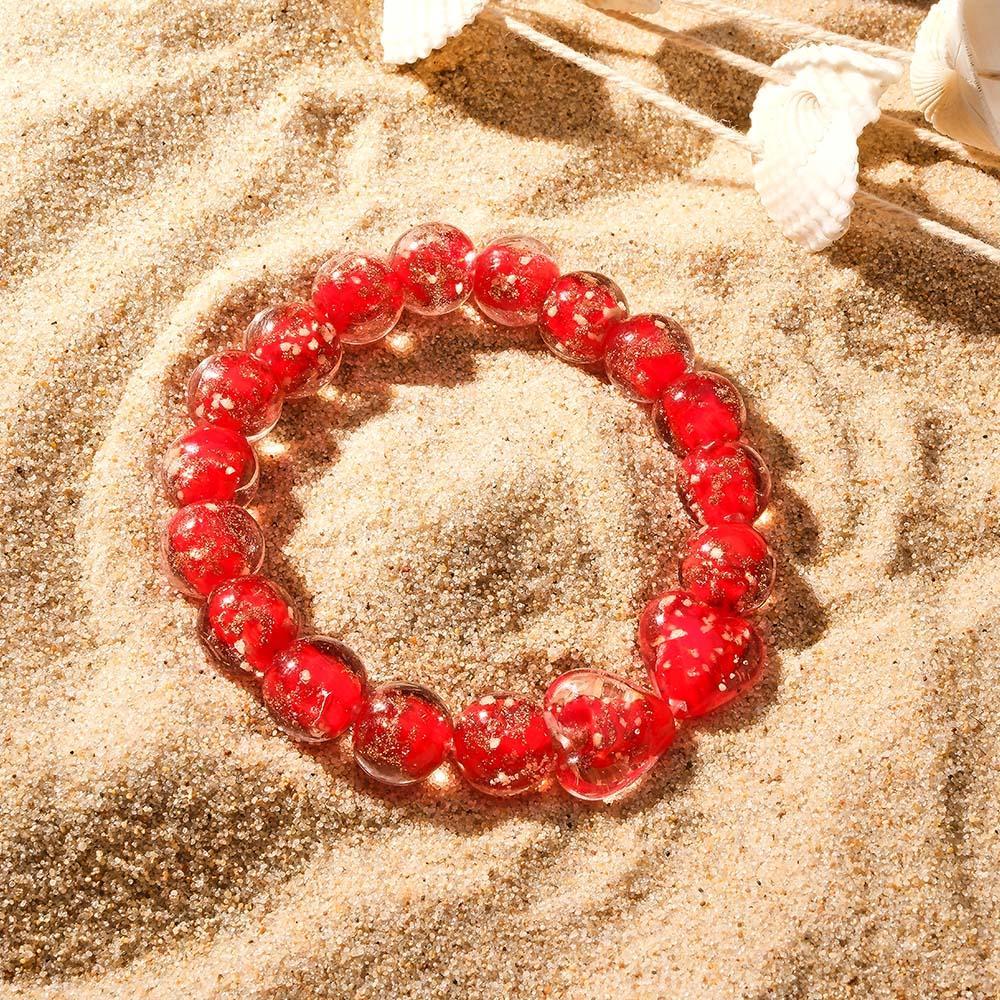 Bracelet De Perles Extensibles En Verre Luciole Rouge Cœur À Cœur Qui Brille Dans Le Noir - votrecollierprenomfr