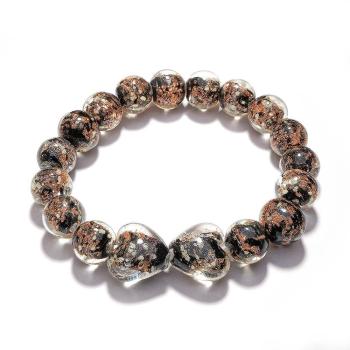 Bracelet De Perles Extensibles En Verre Luciole Cœur À Cœur Noir, Bracelet Lumineux Qui Brille Dans Le Noir - votrecollierprenomfr