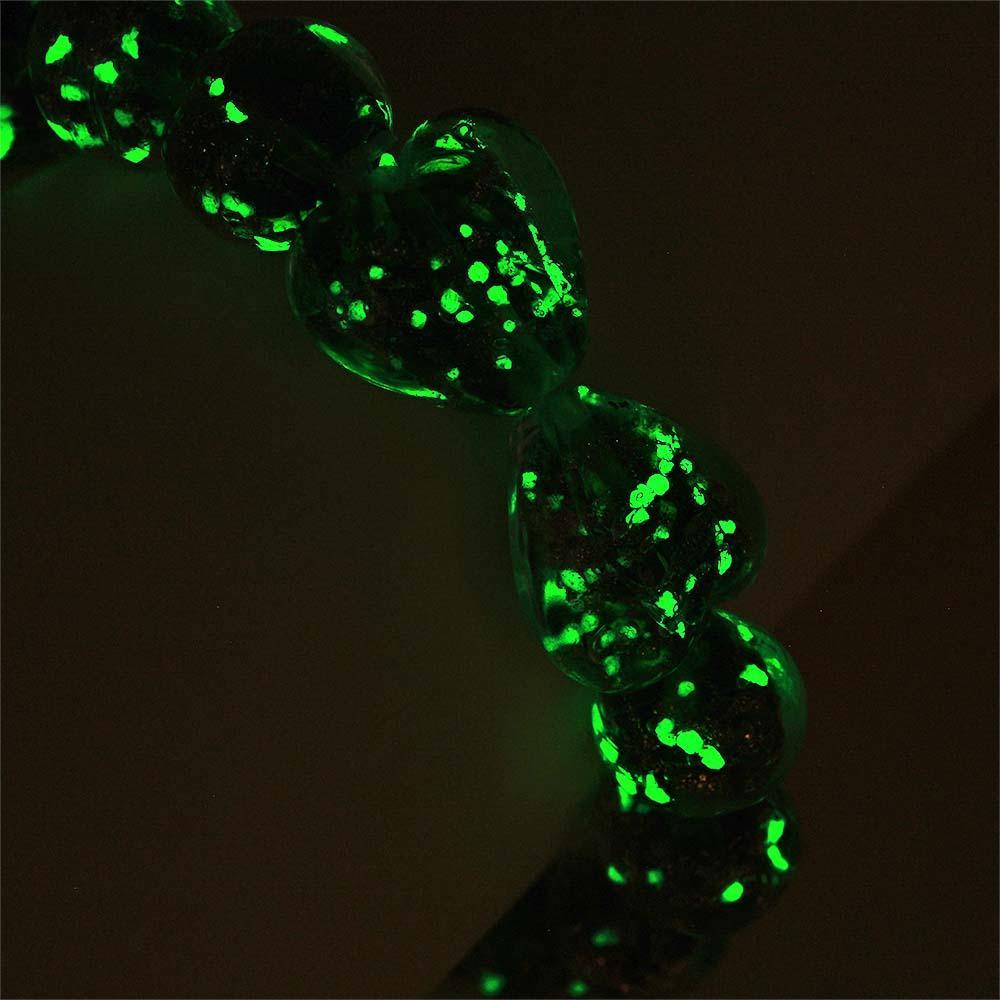 Bracelet De Perles Extensibles En Verre Luciole Cœur À Cœur Vert Herbe, Brille Dans Le Noir, Lumineux - votrecollierprenomfr