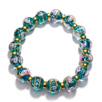 Bracelet Perlé Extensible En Verre Luciole Bleu Fleuri Qui Brille Dans Le Bracelet Lumineux Sombre - votrecollierprenomfr
