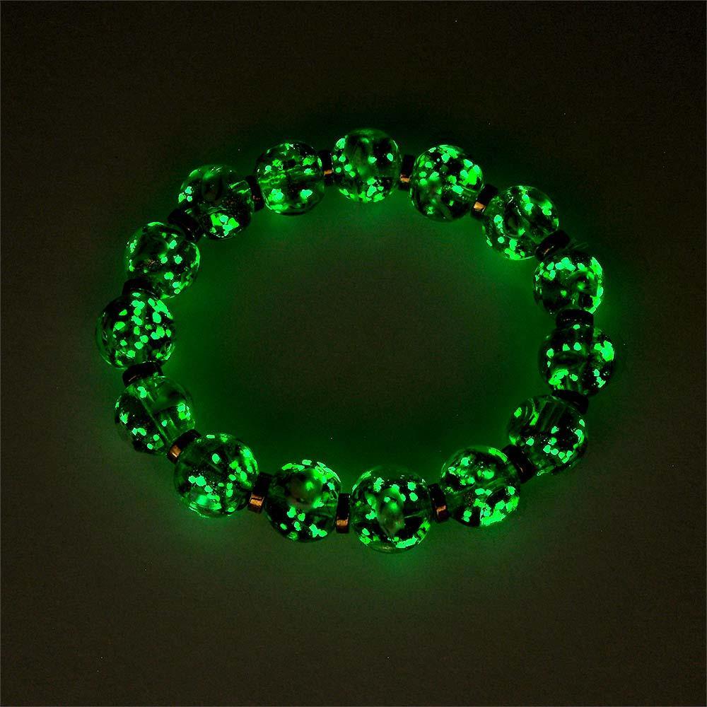 Bracelet De Perles Extensibles En Verre Luciole Vert Avec Fleurs, Brille Dans Le Noir, Lumineux - votrecollierprenomfr