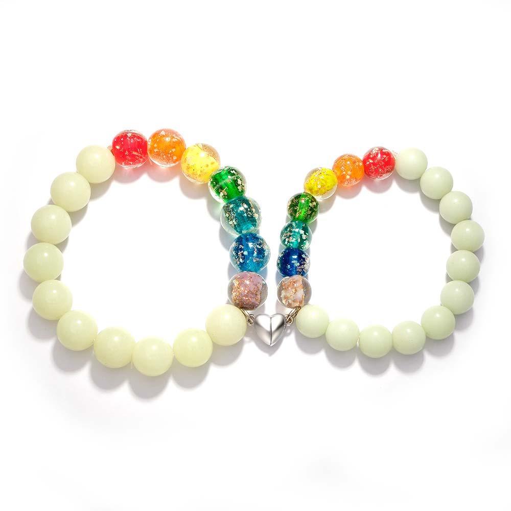 Bracelet De Perles Extensibles En Verre Luciole Pour Couple Coloré, Brille Dans Le Noir, Lumineux - votrecollierprenomfr