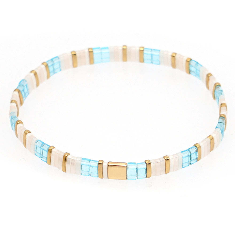 Bracelet De Perles Tila Bleu Et Or, Bracelets À La Mode Vintage, Cadeau - votrecollierprenomfr