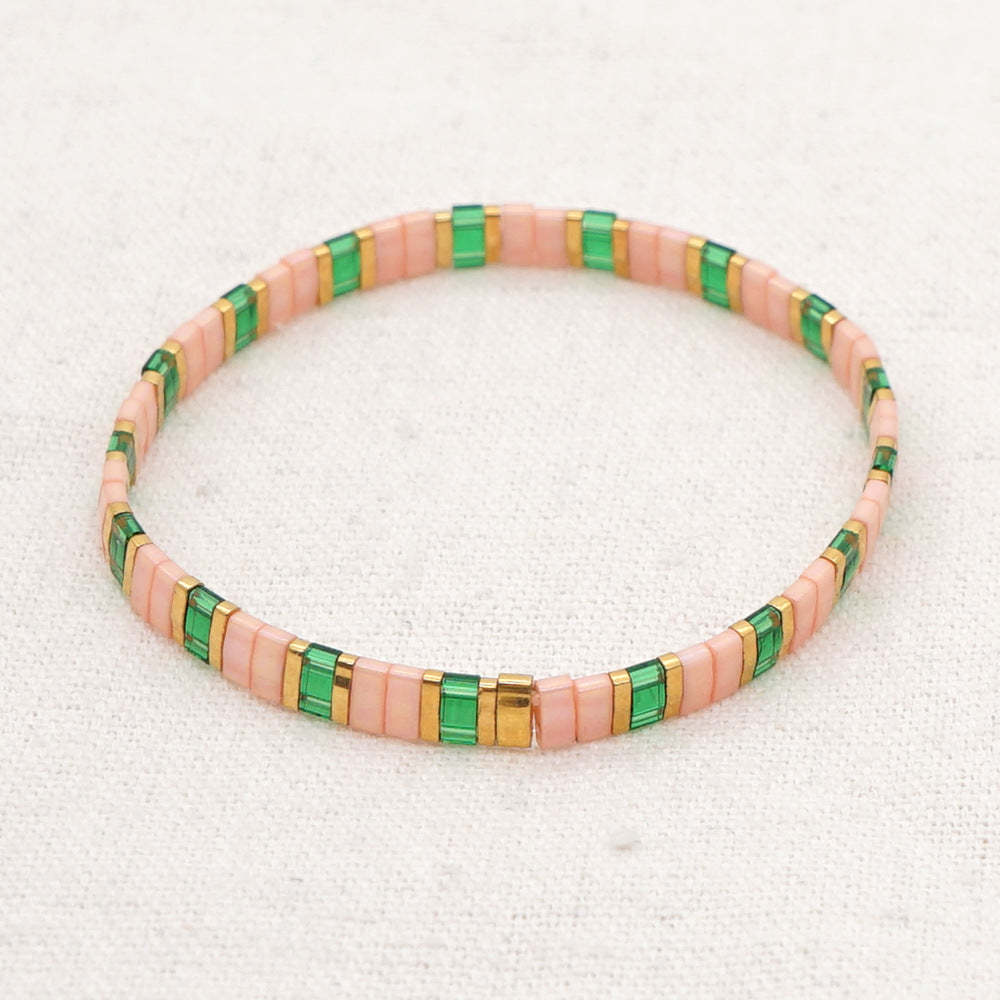 Bracelet De Perles Tila Vert Et Rose, Bracelets À La Mode Vintage, Cadeau - votrecollierprenomfr