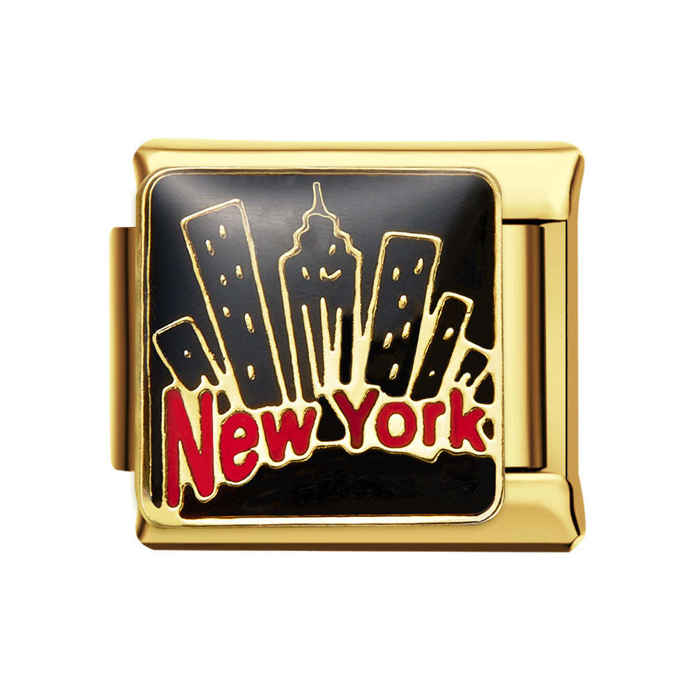 Breloque Italienne En Or Bâtiment De New York Pour Bracelets À Breloques Italiens Lien Composable - votrecollierprenomfr