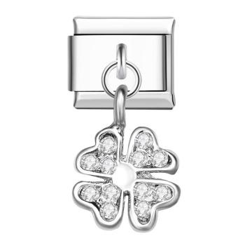 Charm Italien Trèfle À Quatre Feuilles En Platine Pour Bracelets À Charms Italiens Lien Composable - votrecollierprenomfr
